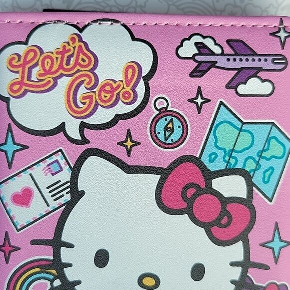 NEW HELLO KITTY PINK PURPLE PASSPORT COVER TRAVEL WALLET NWT - Picture 5 of 5